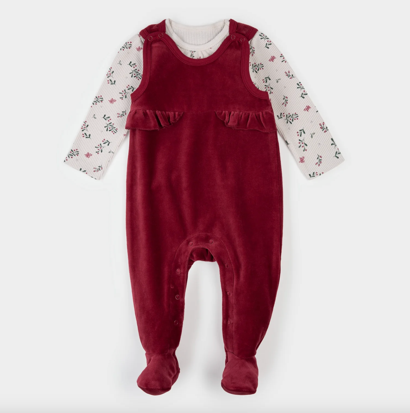 Winterberry Holly Print Thermal Overall Set