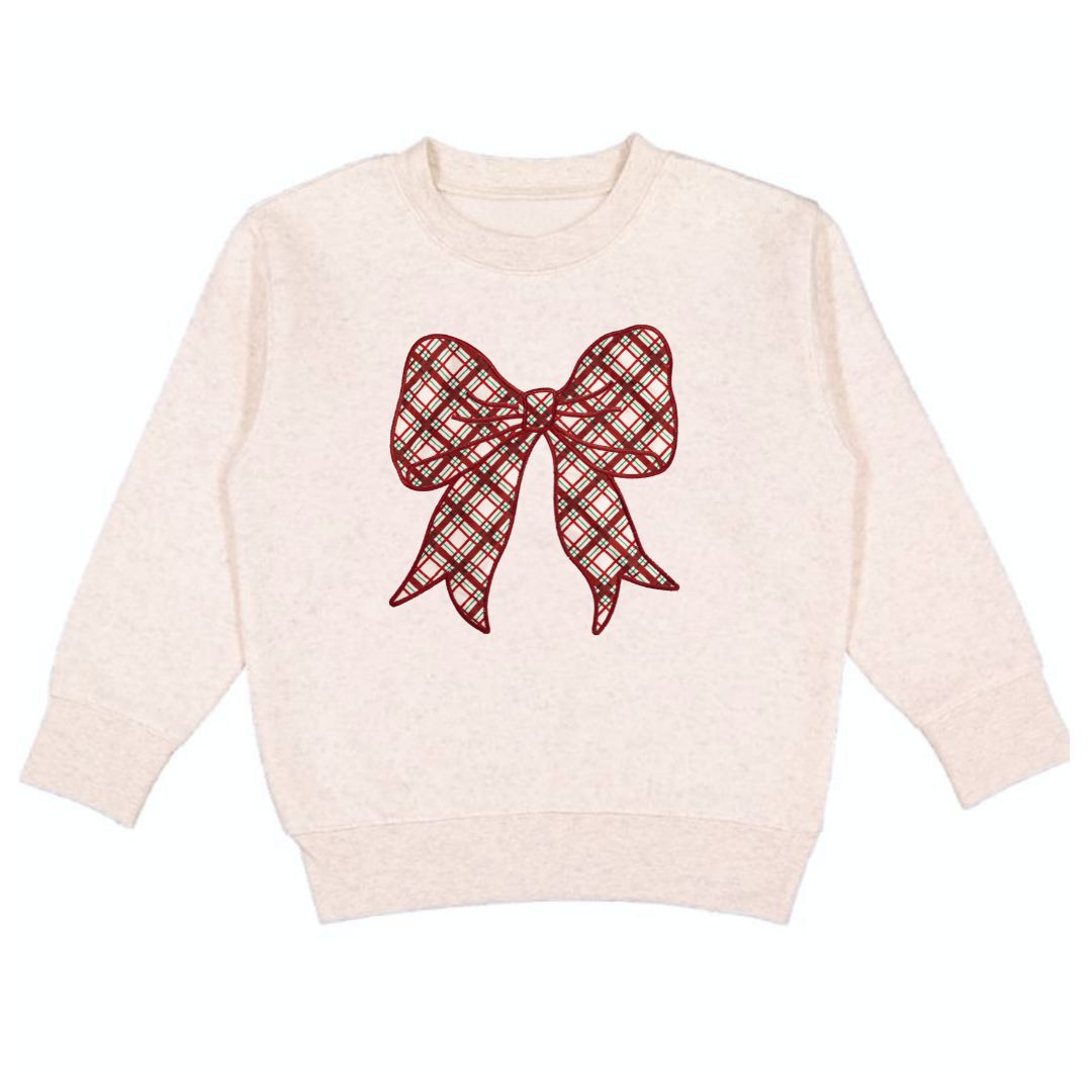 Christmas Plaid Bow Patch Sweatshirt - Natural