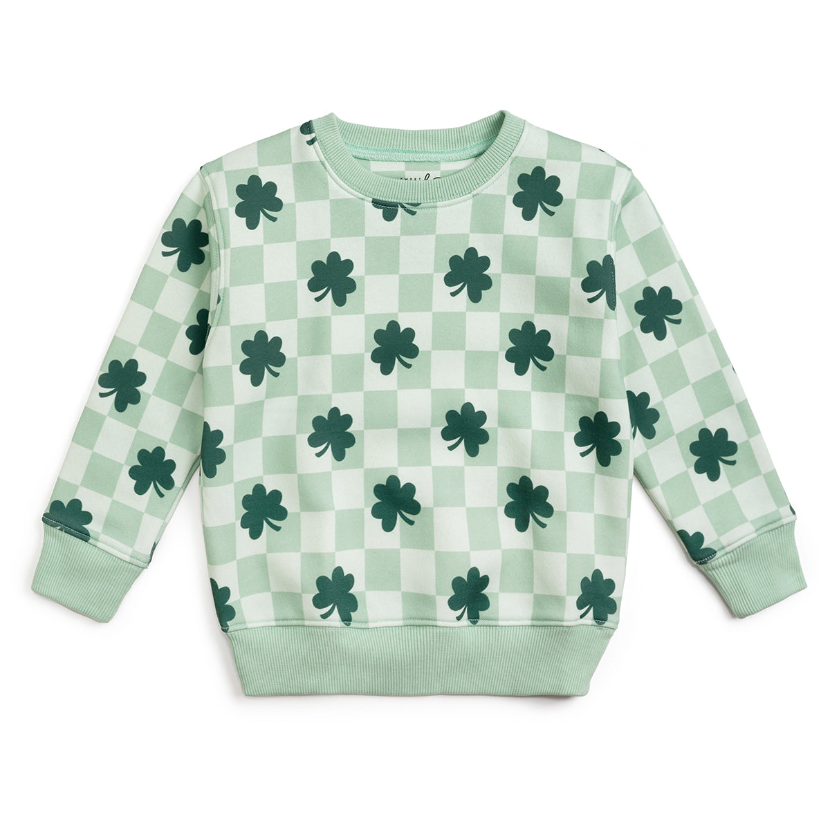 SHAMROCK CHECKERED ST. PATRICK'S DAY SWEATSHIRT - SAGE