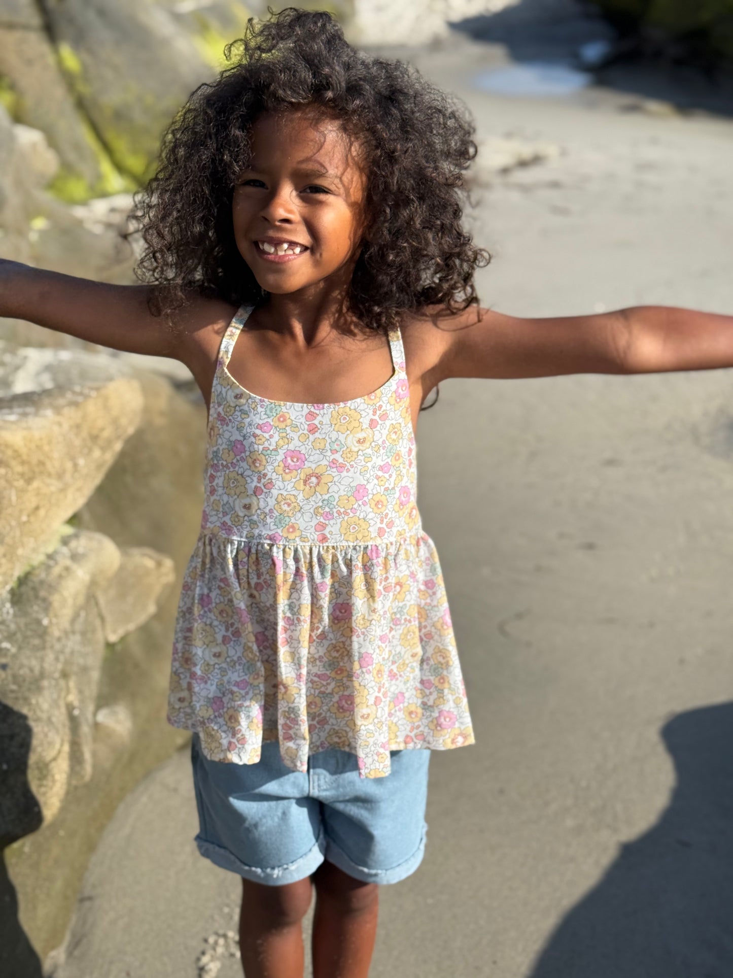 Yellow Retro Floral Katie Top