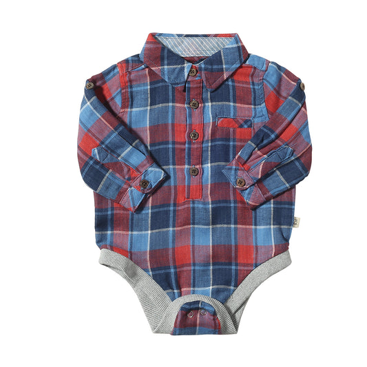 Navy/Rust Plaid Jasper Woven Onesie