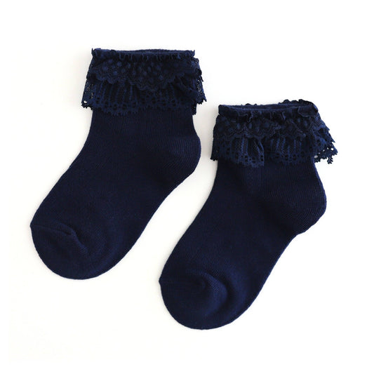 Lace Bobby Socks - Navy
