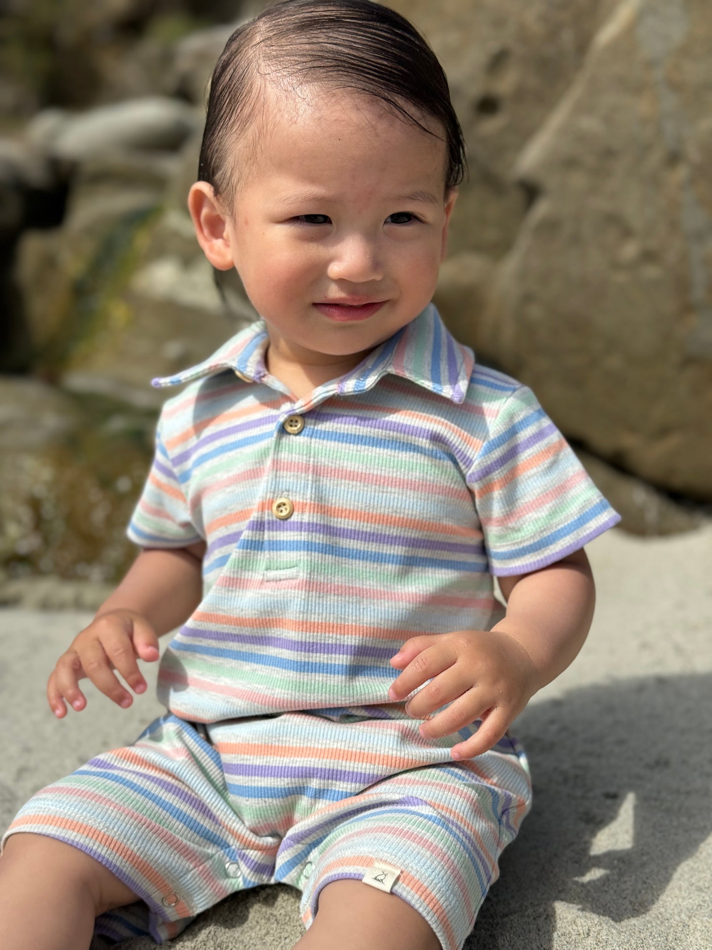 Peach Multi Stripe Drift Romper